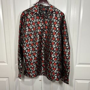 Hi-Tie Men’s XXXL Button-Front Shirt Black Red Rose Floral Whimsigoth